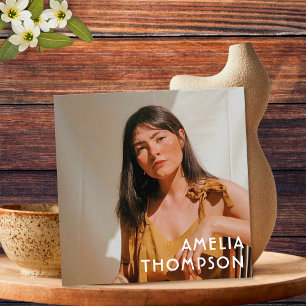Photo Floral Green Mustard Yellow Retro Flower Square Business Card