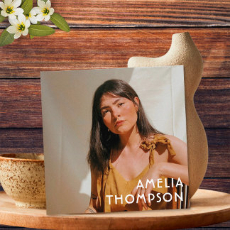 Photo Floral Green Mustard Yellow Retro Flower  Square Business Card