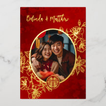 Photo Floral Line Art Chinese Wedding