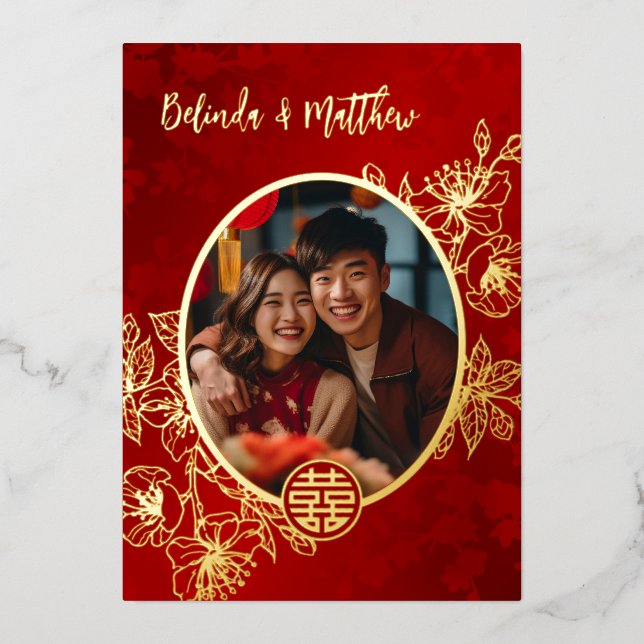 Photo Floral Line Art Chinese Wedding (Front)