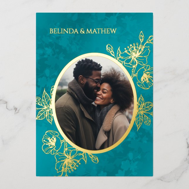 Photo Floral Line Art Rose Gold Wedding (Front)