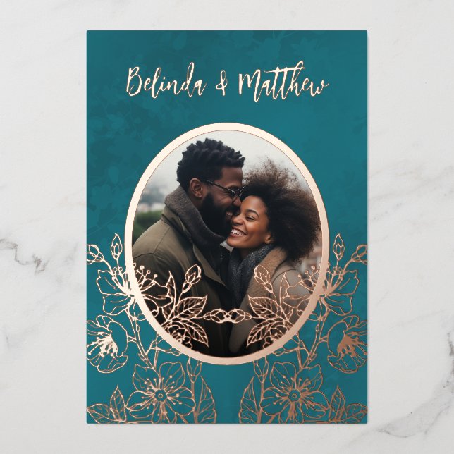 Photo Floral Line Art Rose Gold Wedding (Front)