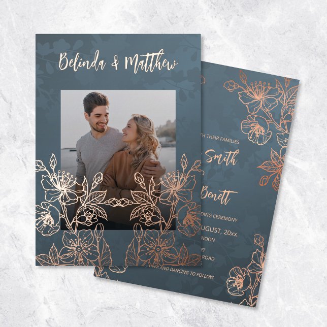 Photo Floral Line Art Rose Gold Wedding (Creator Uploaded)