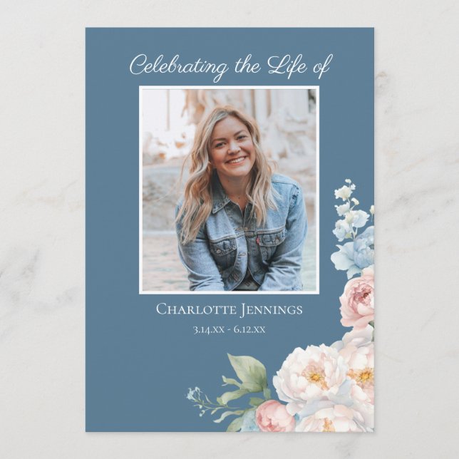 Photo Floral  Order of Service Funeral Memorial Programme (Front)