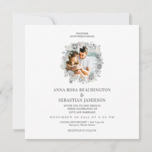 *~* PHOTO Floral QR code AR16 RSVP Wedding Invitation