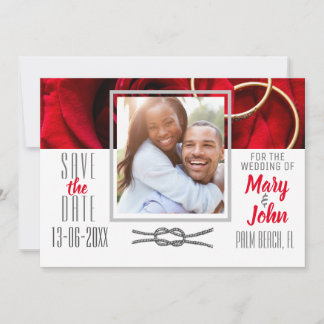 Photo Floral Red Rose with Ring Wedding Save The Date