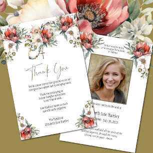 Photo Floral Rosary  Funeral Condolence Sympathy Thank You Card
