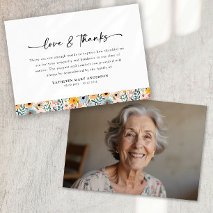 Photo Floral Script Funeral Thank You Card