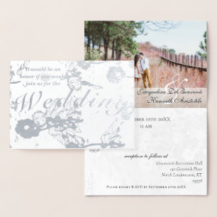 Photo Floral Silver Foil Wedding Ceremony  Foil Card