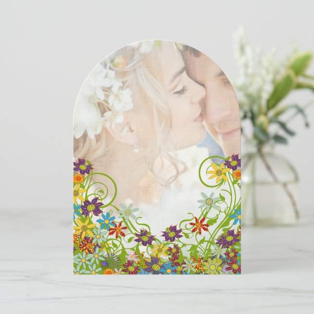 Photo Floral Swirly Flower Wedding Invitation (Standing Front)