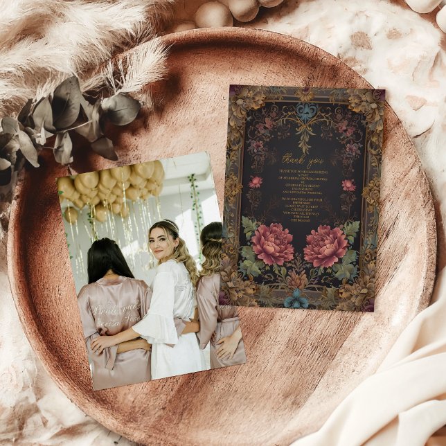 Photo Floral Victorian Gothic Bridal Shower Thank You Card (Creator Uploaded)