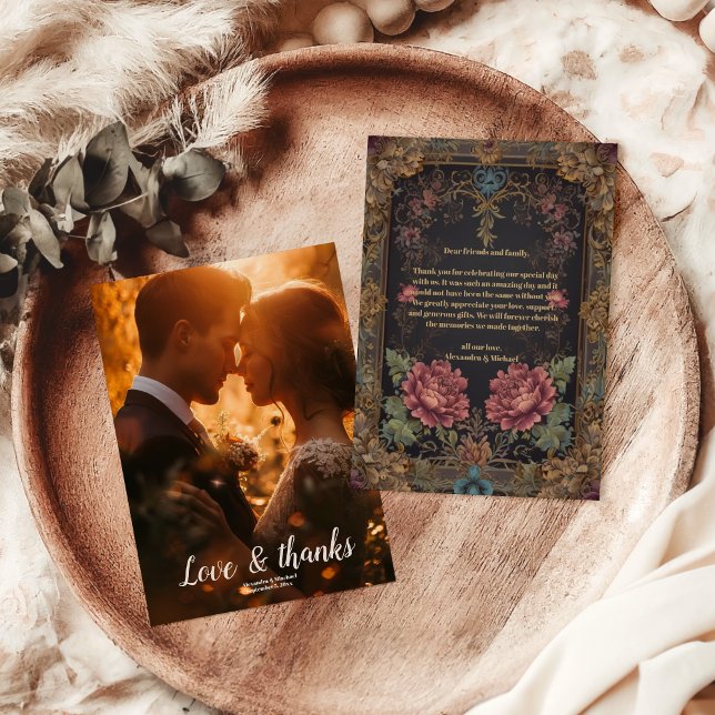 Photo Floral Victorian Gothic Wedding Thank You Card (Creator Uploaded)