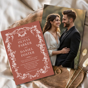 Photo Floral Victorian Terracotta French Wedding  Invitation