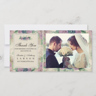 Photo Floral Watercolor Rose Wedding Thank You Card