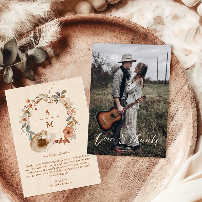 Photo Floral Western Crest Monogram Wedding  Thank You Card (Creator Uploaded)