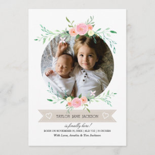 Photo Floral Wreath Birth Announcement
