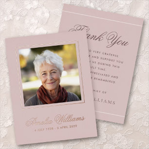 Photo foil dusty rose sympathy thank you card