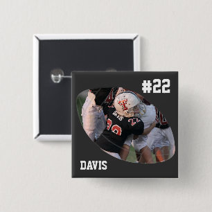 Photo Football -Black - Personalised  15 Cm Square Badge