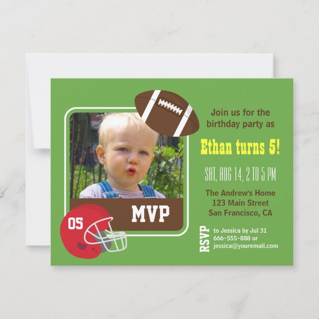 Photo Football Kids Birthday Party Invitations (Front)