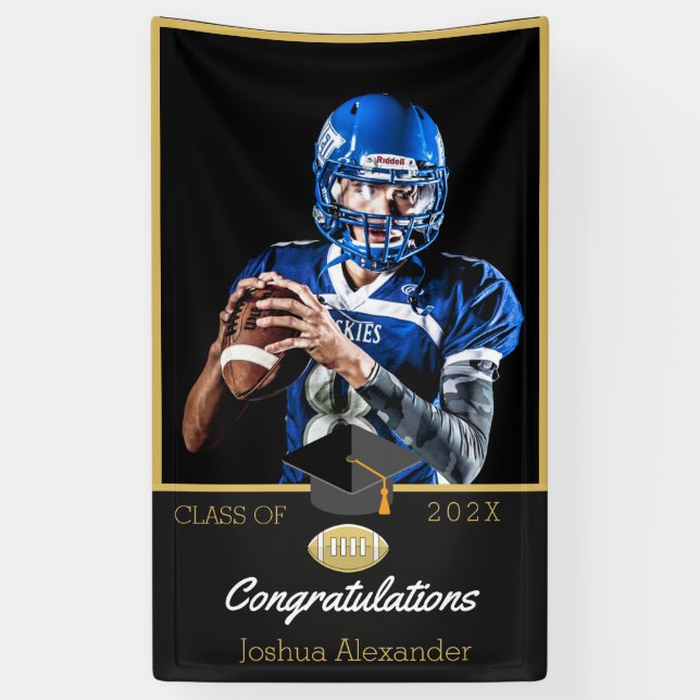 Photo Football player congratulation graduate Banner (Vertical)