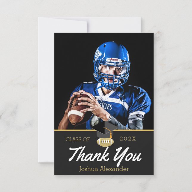 Photo Football player congratulation graduate  Thank You Card (Front)