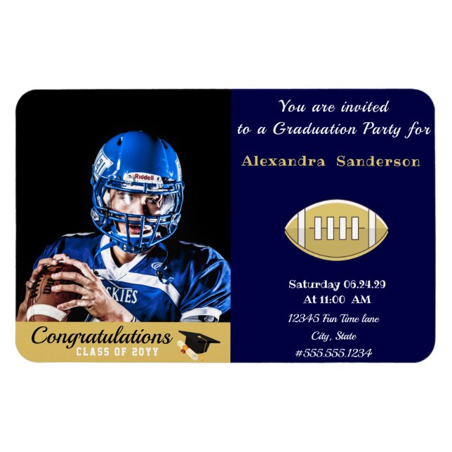 Photo Football player graduation party navy blue  Magnet (Horizontal)