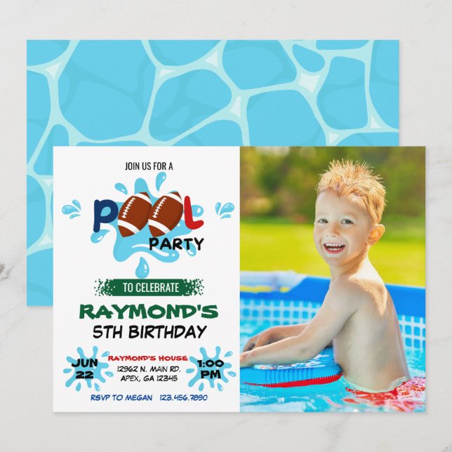 Photo Football Pool Party  Invitation (Front/Back)