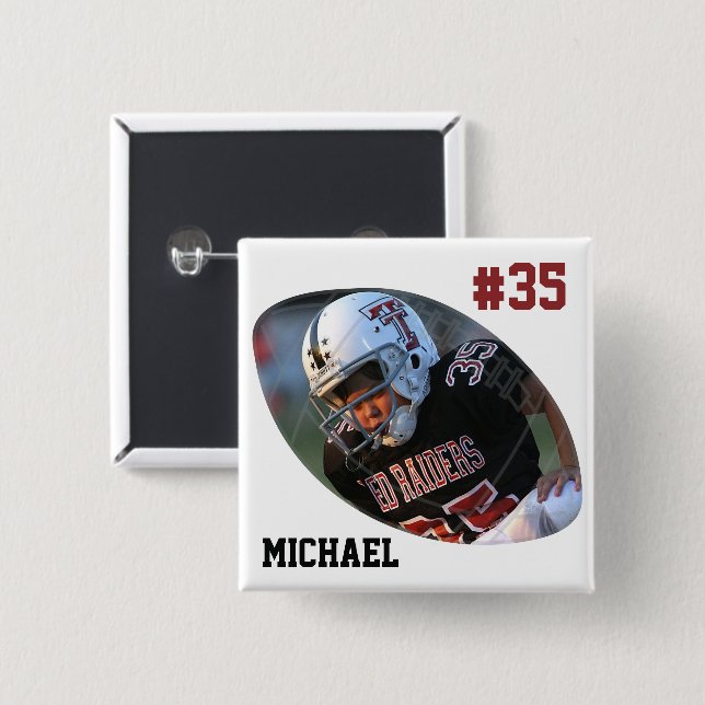 Photo Football White - Personalized Button (Front & Back)