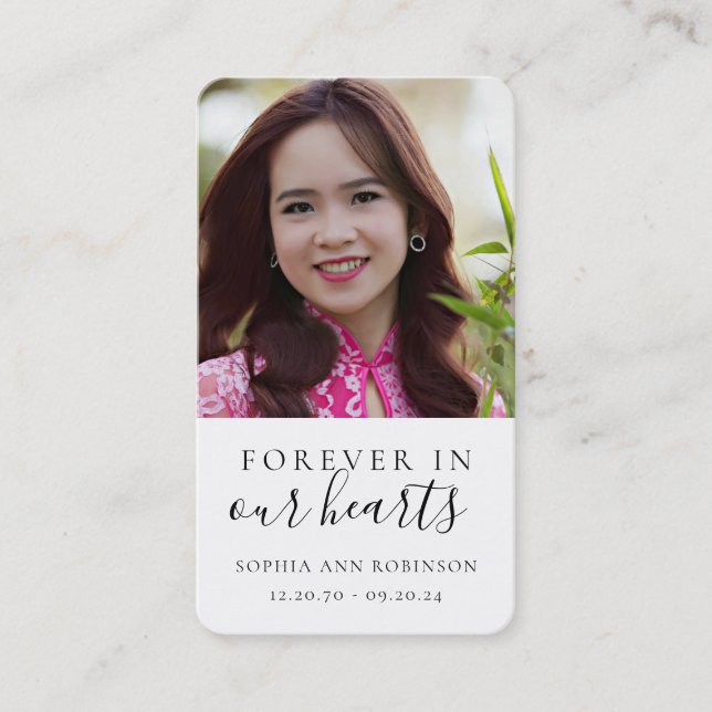 Photo Forever in Our Hearts Funeral Prayer Card (Front)