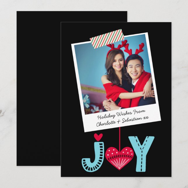 Photo Frame And Tape Christmas Joy Heart Holiday Card (Front/Back)