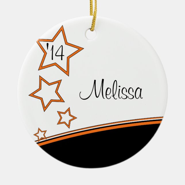 Photo Frame Black and Orange Graduation Ornament (Front)
