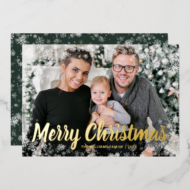 Photo Frame Gold Foil Holiday Card (Front/Back)