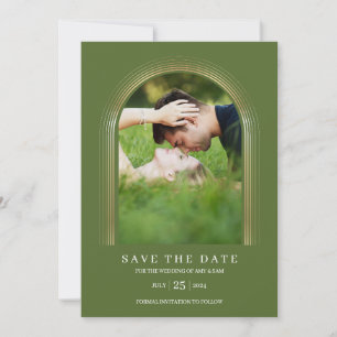 Photo Frame Personalised Olive Green Gold Elegant Save The Date