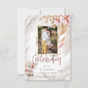 Photo Frame Rustic Burgundy Pink Ivory Pampas Gras Invitation