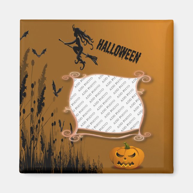 Photo Frame, Witch, Jack o' Lantern Magnet (Front)
