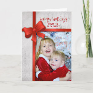 photo frame with red Christmas gift bow Holiday Card