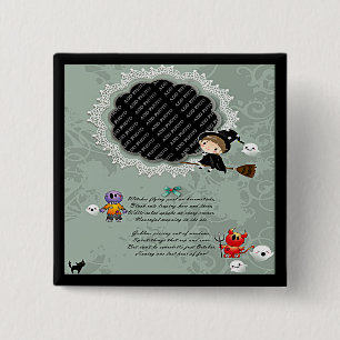 Photo Frame with Witch, Monsters, Ghost, Cat 15 Cm Square Badge