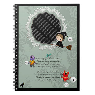 Photo Frame with Witch, Monsters, Ghost, Cat Notebook