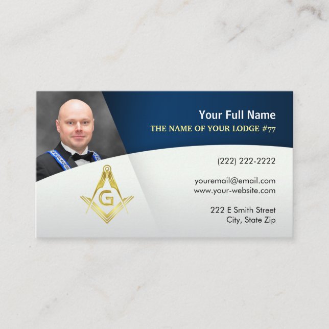 Photo Freemason Business Cards | Navy Blue Gold (Front)