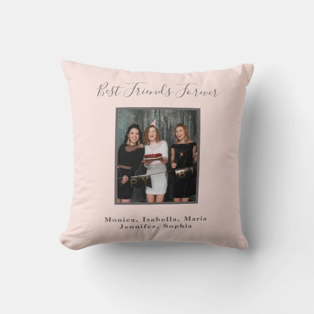 Photo friends forever rose gold pink names cushion (Front)