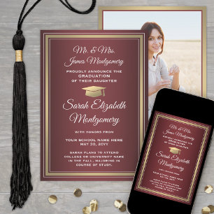 Photo From Parents Burgundy Red White Graduation Announcement