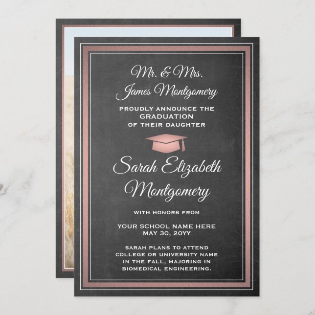 Photo From Parents Chalkboard and Pink Graduation Announcement (Front/Back)