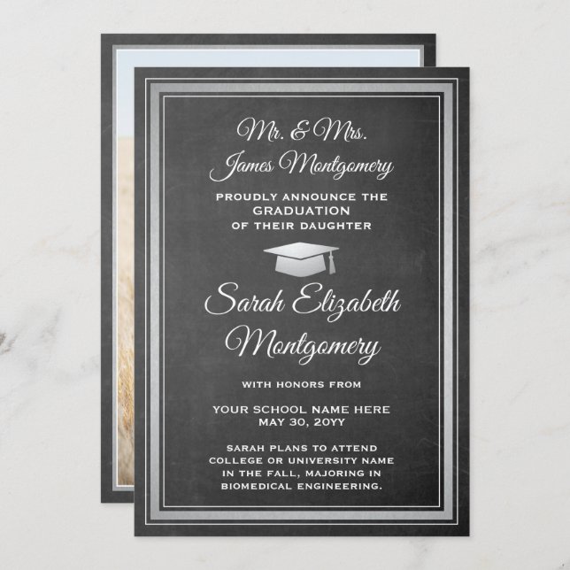 Photo From Parents Chalkboard & White Graduation Announcement (Front/Back)