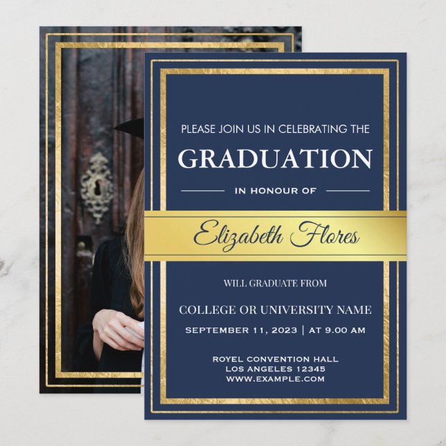 Photo From Parents Navy Gold and White Graduation  Announcement (Front/Back)