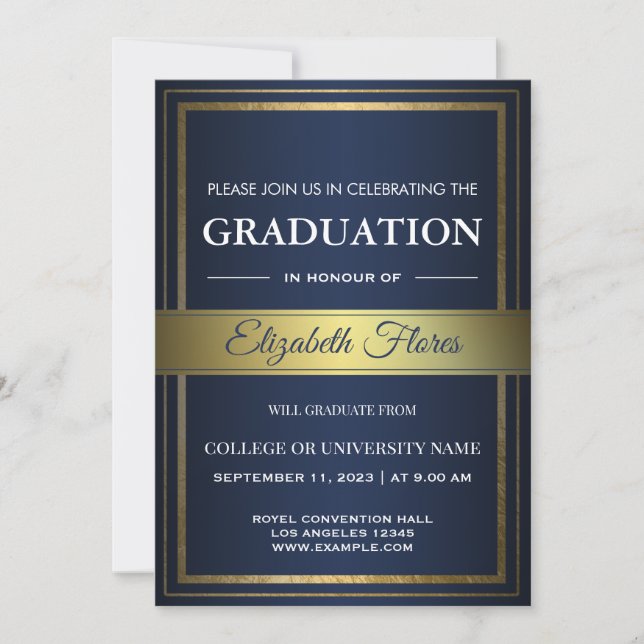 Photo From Parents Navy Gold and White Graduation Announcement (Front)