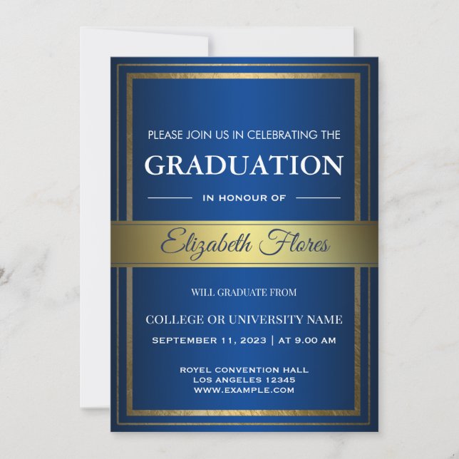 Photo From Parents Royal Blue and Gold Graduation Announcement (Front)
