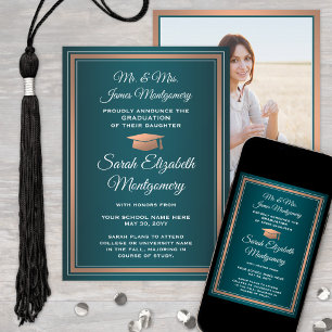Photo From Parents Teal Copper & White Graduation Announcement