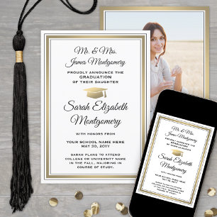 Photo From Parents White Black & Gold Graduation Announcement