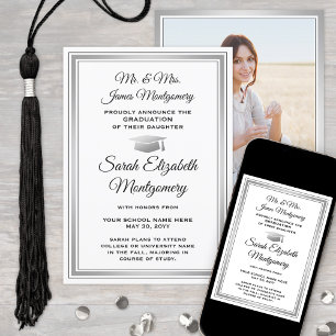Photo From Parents White Silver & Black Graduation Announcement
