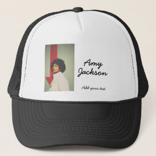 Photo full name date simple minimal girl woman trucker hat